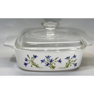 CorningWare A-1-B Blue Dusk (Bells) 1 Qt Casserole Dish w Glass Lid Vintage USA